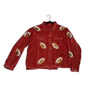Game Day Football Oversized Cropped Corduroy Sequin Red Jacket Size XL